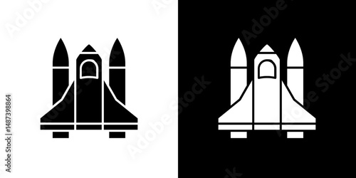 Space shuttle icon in solid flat trendy design style.