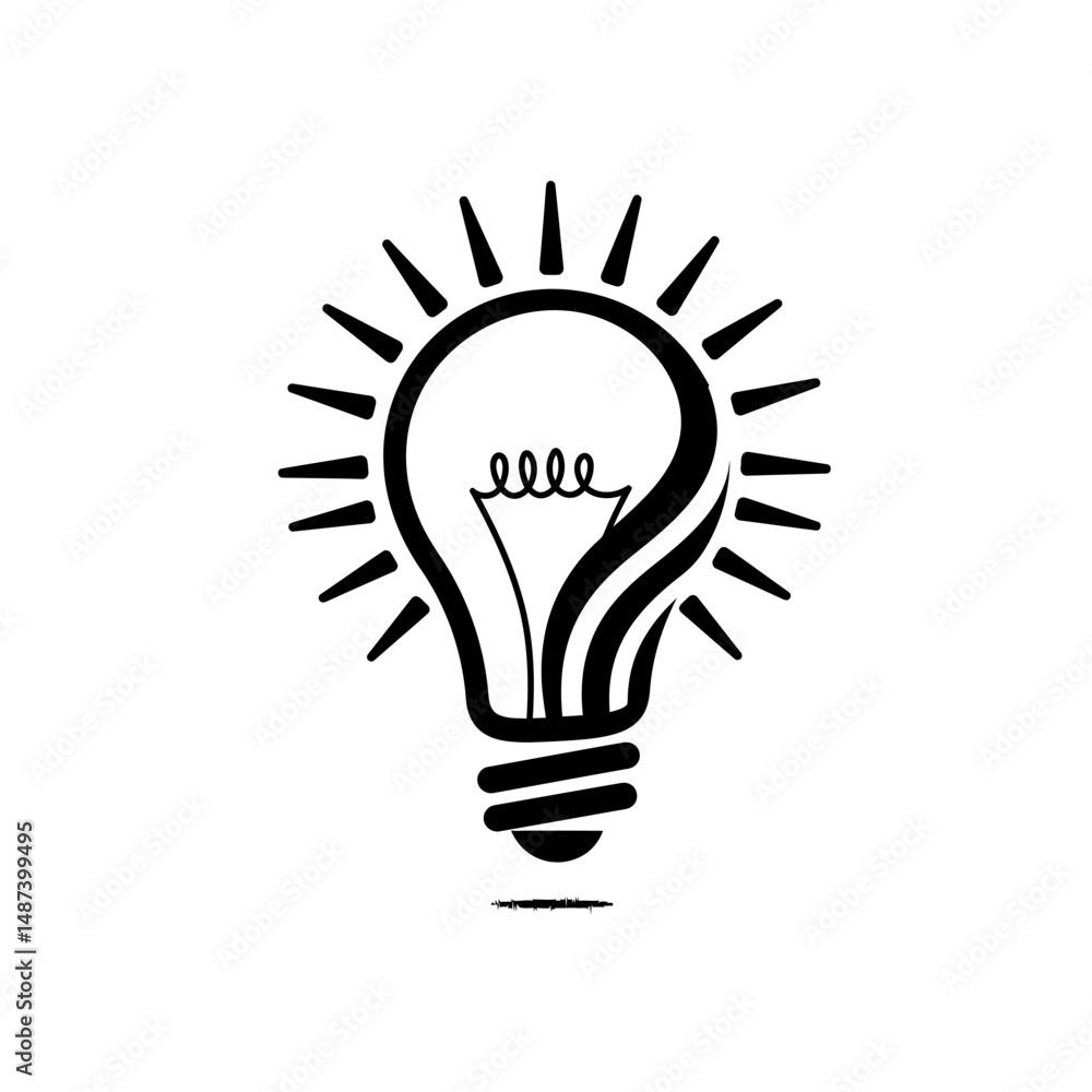 Lightbulb Idea Icon: A minimalist lightbulb idea icon, symbolizing innovation and inspiration, with radiating lines to emphasize the concept of a bright idea. Lightbulb Idea Icon: A minimalist lightbulb idea icon, symbolizing innovation and inspiration, with radiating lines to emphasize the concept of a bright idea.