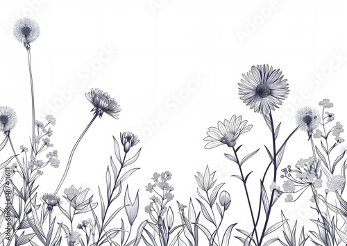 Wallpaper Mural Monochromatic floral illustration Torontodigital.ca