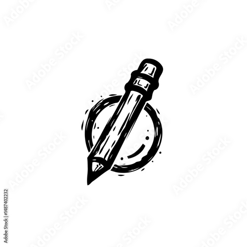 Stylized pencil graphic with circular backdrop for design or illustration
