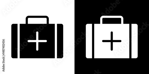Medical aid kit icon in solid flat trendy design style.