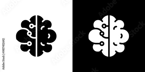 Machine learning icon in solid flat trendy design style.