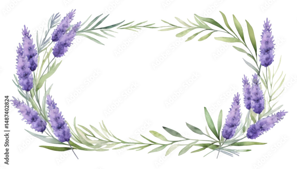 Fototapeta premium Elegant Lavender Floral Frame with Greenery for Invitations, Cards, and Design Projects