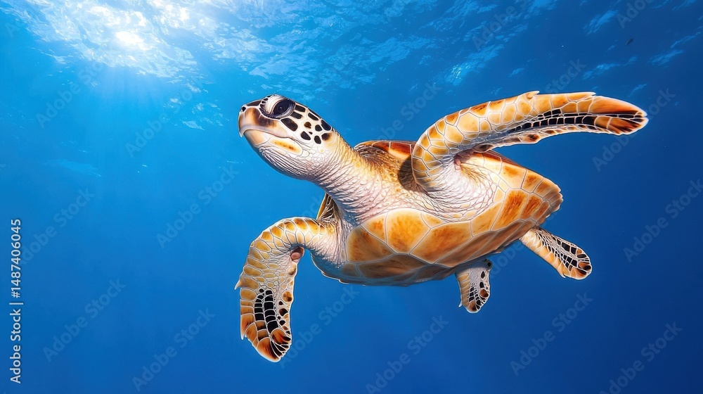 Obraz premium Majestic Sea Turtle Underwater, Ocean Wildlife
