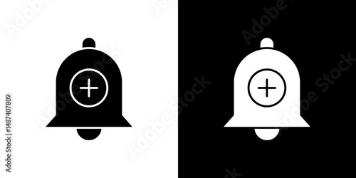 Cowbell circle plus icon in solid flat trendy design style.