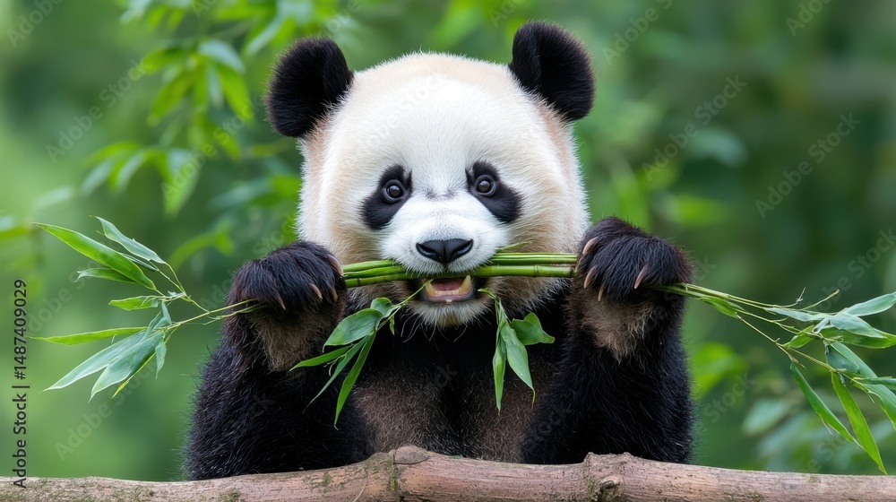 Adorable Panda Cub Eating Bamboo Adorable Panda Cub Eating Bamboo