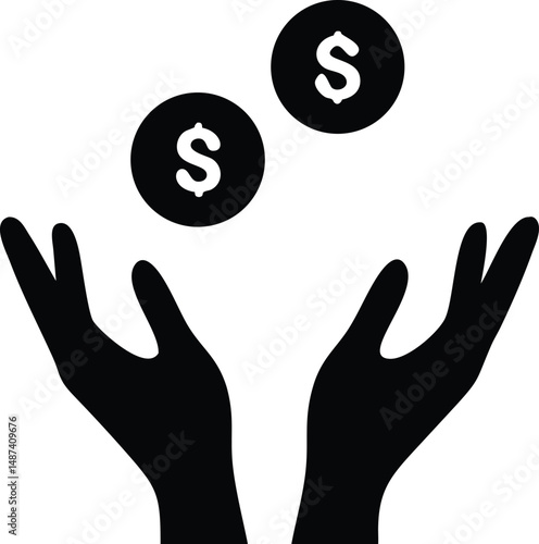 Two hands are catching money coins; a symbol of receiving funds