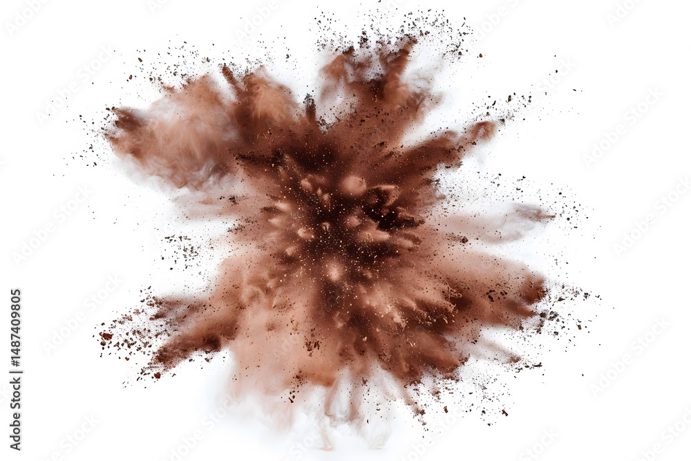 Brown powder explosion on white background Brown powder explosion on white background