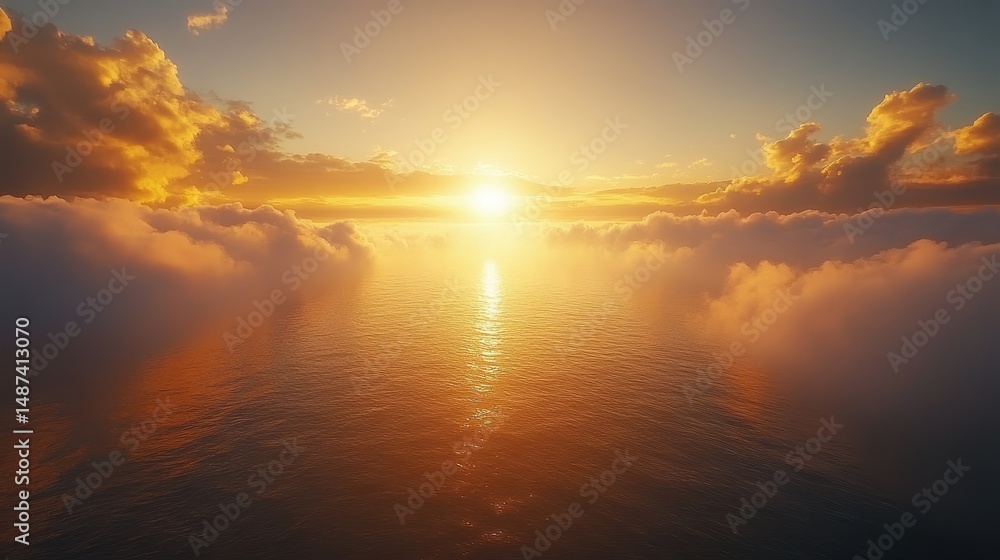 Obraz premium Golden Sunset Over a Sea of Clouds Aerial View