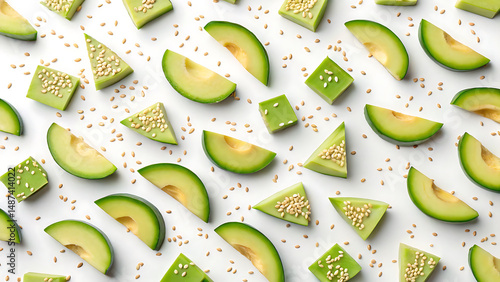 Hawaiian salad Fresh avocado slices and cubes with sesame seeds scattered white background create vibrant Hawaiian salad