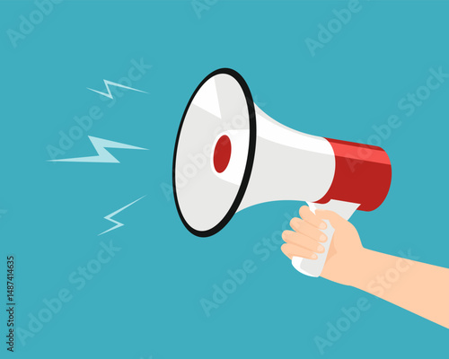 Billede på lærred Megaphone in hand isolated on blue background