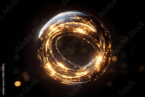 Abstract Glowing Sphere with Circling Light Trails in the Dark