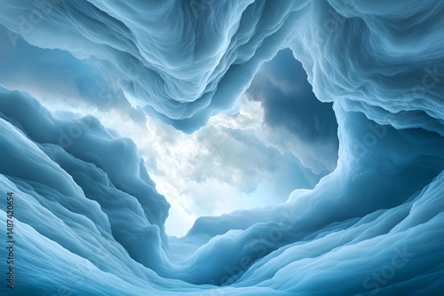 Abstract Cave Landscape with Cloudy Sky Light and Blue Texture