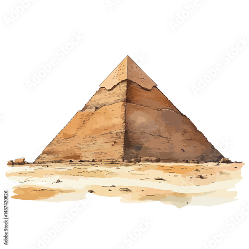 watercolor illustration of Great Pyramid of Giza clipart isolated
