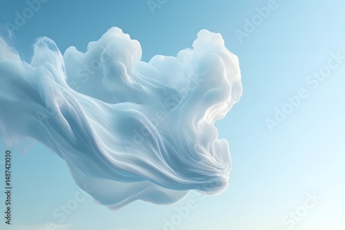 Abstract Flowing White Fabric Against a Pale Blue Sky Background