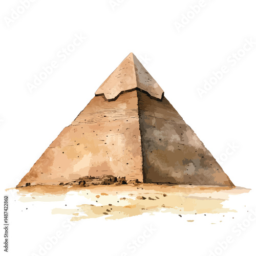 watercolor illustration of Great Pyramid of Giza clipart isolated