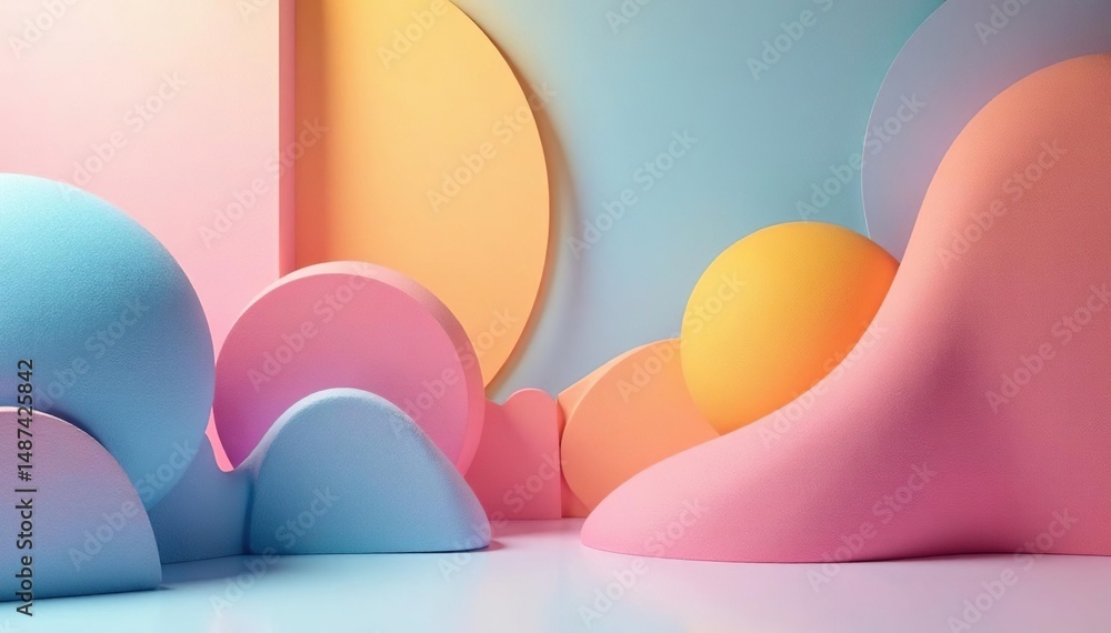 Fototapeta premium Abstract geometric shapes, pastel colors create a calming interior design repeat , home, geometric, design element