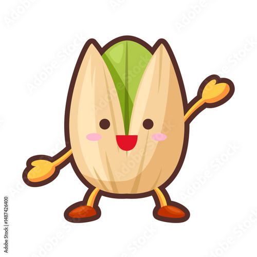 片手をあげるかわいいピスタチオのキャラクター