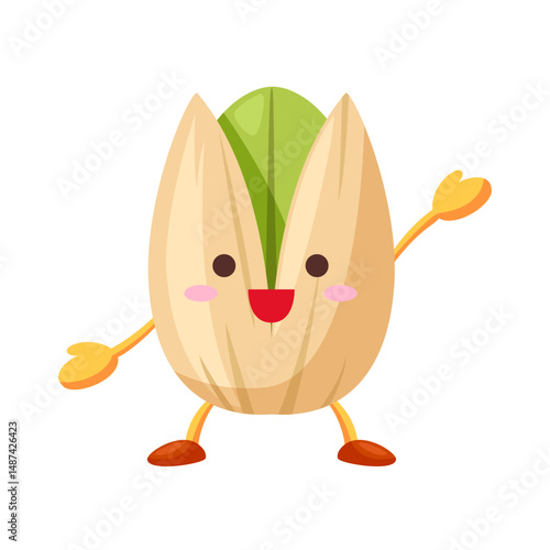 片手をあげるかわいいピスタチオのキャラクター