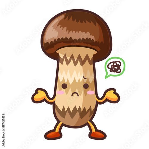不機嫌なかわいいマツタケのキャラクターのイラスト