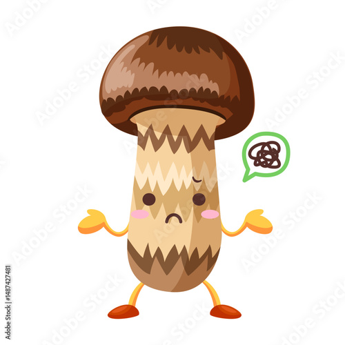 不機嫌なかわいいマツタケのキャラクターのイラスト