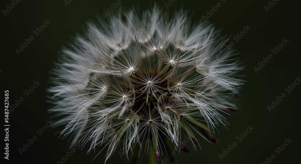 Fototapeta premium Dandelion Seed Head Against Dark Background