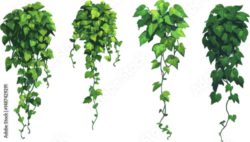 Spring ivy plant. Illustration in pixel art style for card decoration.