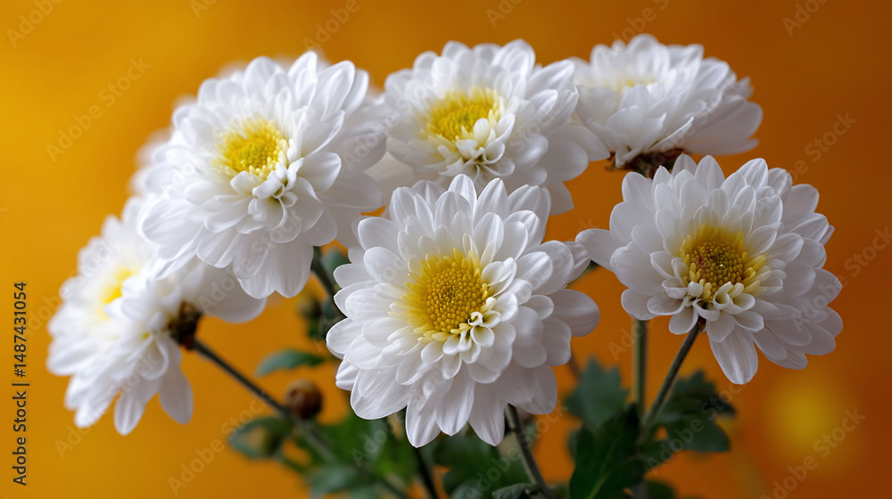 Fototapeta premium Radiant White Blossoms Against Golden Backdrop