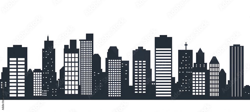 Naklejka premium Cityscape silhouette, urban skyline illustration
