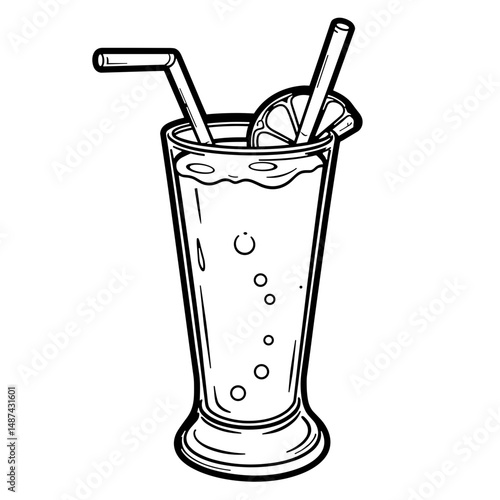 Tropical smoothie in tall glass with straw, refreshing drink concept