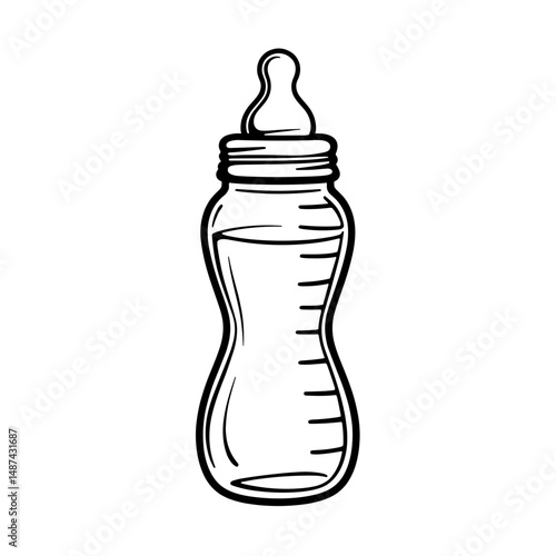 Detailed line art of baby bottle with measurement lines, clarity