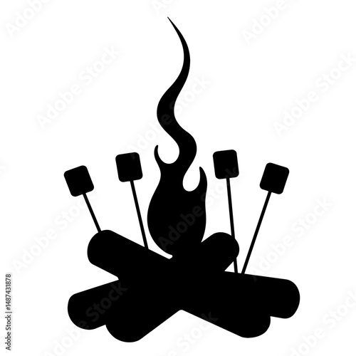 Bonfire silhouette with marshmallows on sticks, cozy gatherings