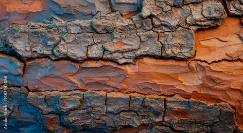 Rough tree bark texture with brown and blue tones