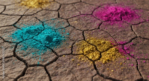 Cracked earth colorful powder