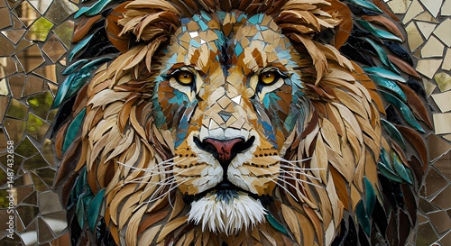 Lion Mosaic Artwork Close-up