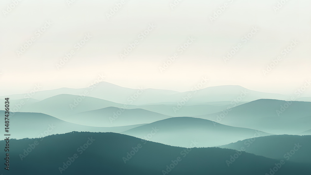 Serene misty mountainscape soft hues tranquil view Serene misty mountainscape soft hues tranquil view