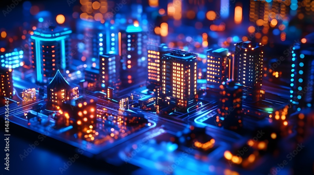 Obraz premium Illuminated Infrastructure: Smart Living in High 