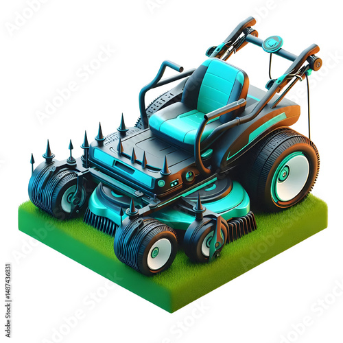 Zero-turn lawn mower lawn care logo 3D icon isolated on a white background
