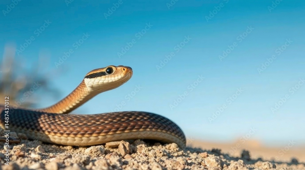 Fototapeta premium Desert Snake: A Striking Brown Reptile in a Sun-Drenched Landscape