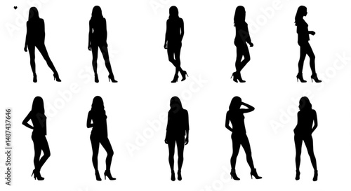 Silhouette of Women Posing Collection | Full Body Female Figures in Various Poses for Fashion Design, Graphics, and Modeling