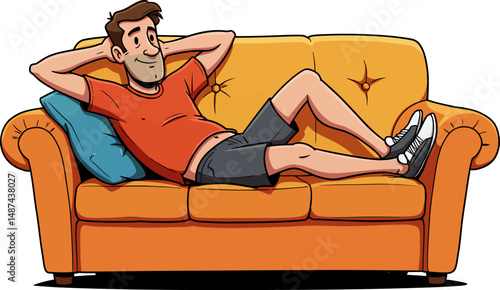 Relaxing Man on Comfortable Couch Embracing Leisure and Comfort at Home