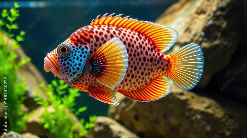 Fototapeta premium Vibrant Spotted Mandarin Fish: A Tropical Aquarium Masterpiece