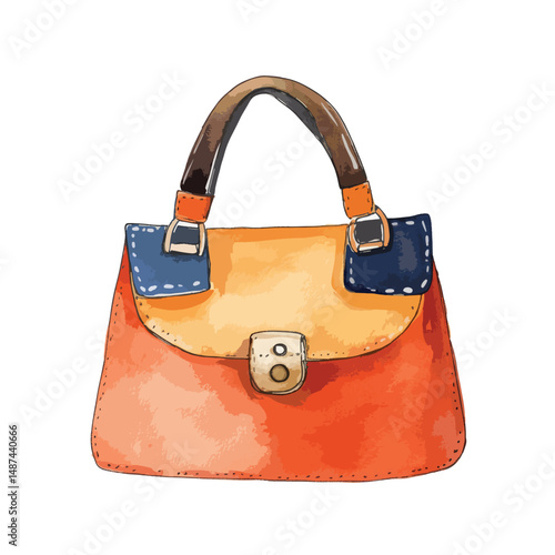 watercolor illustration of Handbag solid color clipart isolated