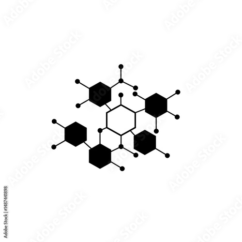 Molecular Structure: Abstract illustration of a complex molecular structure with interconnected hexagonal units, representing scientific research, technology, or innovation.