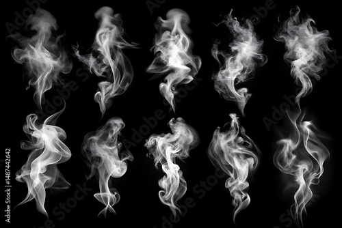 Series of smokey images with different shapes and sizes. Graphic, vector, illustration, art, design, clipart, abstract, digital, stock