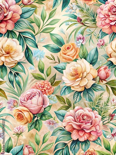 Floral pattern with pink and orange flowers. Graphic, vector, illustration, art, design, clipart, abstract, digital, stock