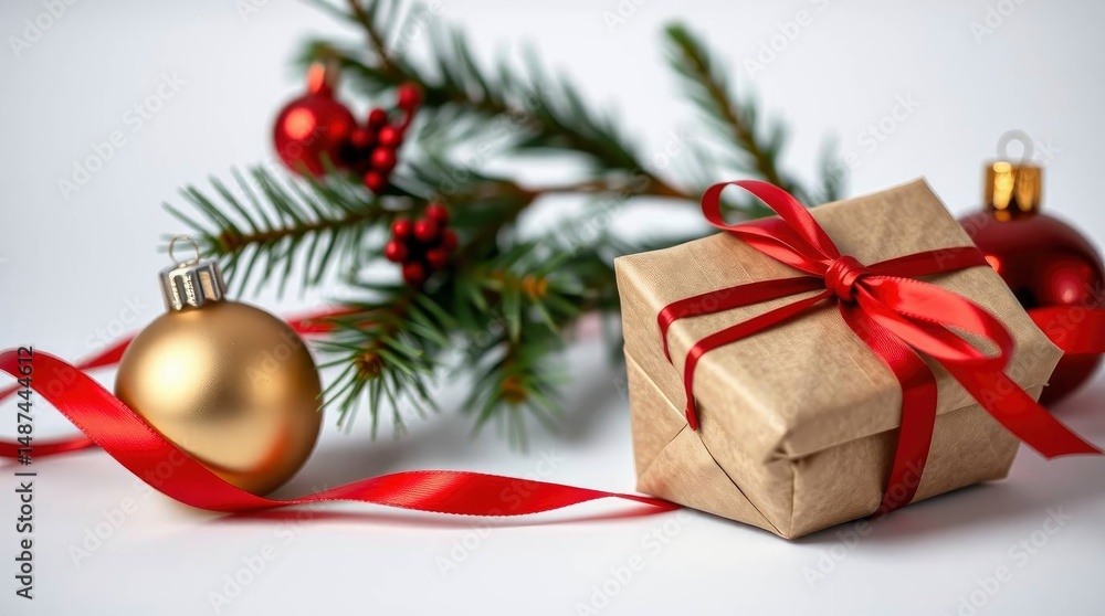 Elegant Christmas Gift: Rustic Brown Package with Red Accents Elegant Christmas Gift: Rustic Brown Package with Red Accents