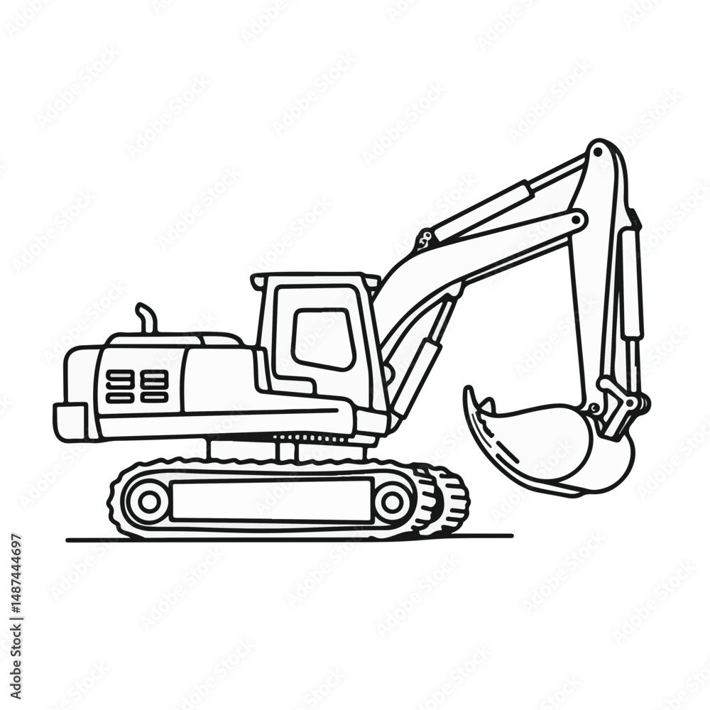 Naklejka premium Excavator Toy with Bold Outline for Coloring Pages, Educational Resources, Art Projects, and Kids' Crafts
