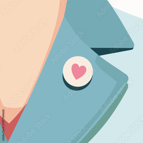 Lapel with Heart Pin Illustration on Neutral Background for Design Projects, Graphic Use, Awareness Campaigns, and Social Media Content