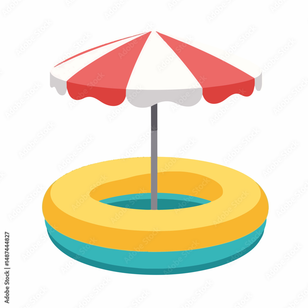Fototapeta premium Inflatable Pool Ring with Umbrella Design in Bright Colors for Summer Activities, Vacation Planning, Beach Parties, and Graphic Design Projects